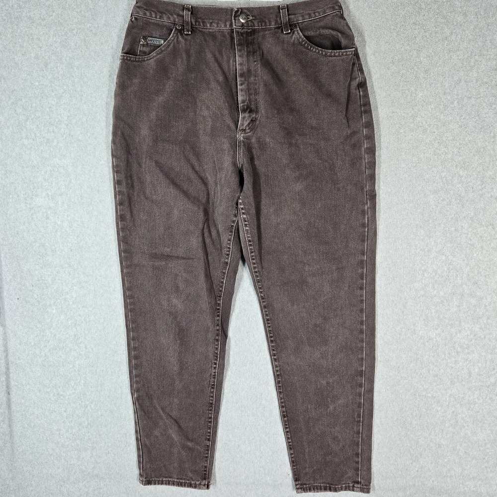 VINTAGE Lee Riveted Women Jeans 18 MED Brown High Rise Taper Denim 29" Inseam - Picture 9 of 16